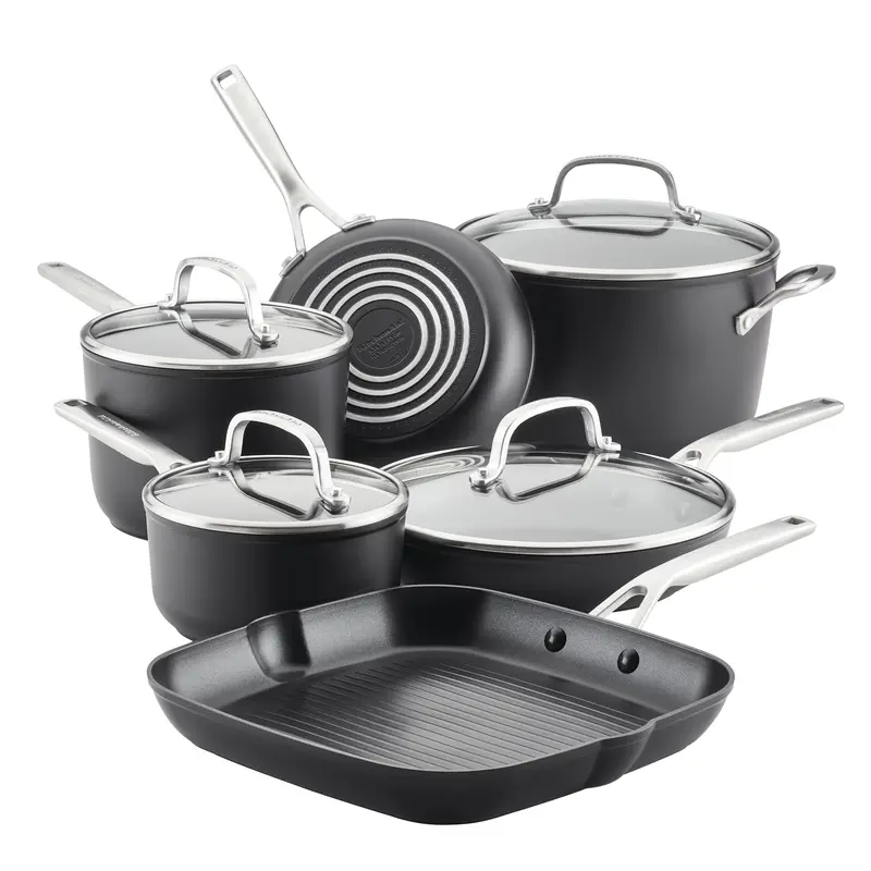 10-Piece Hard-Anodized Nonstick Cookware Set – Induction-Compatible 1