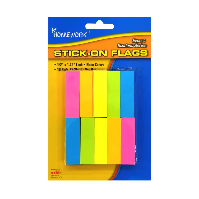 A+ Homework Neon Stick-On Flags – Bright, Adhesive Page Markers 1
