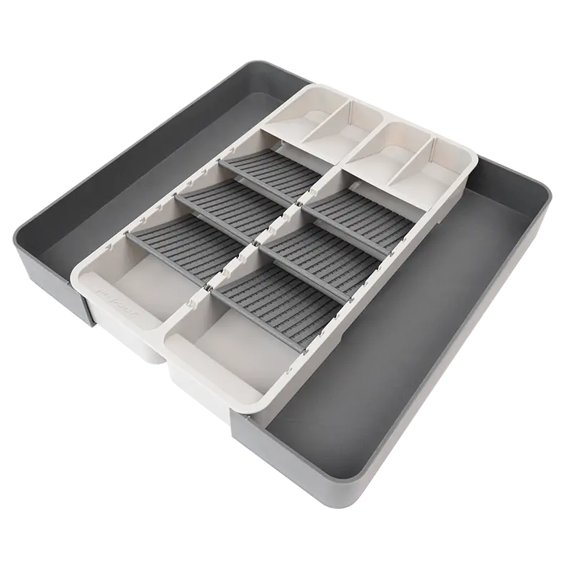 Adjustable Double Drawer Organizer – Expandable Kitchen Storage System 1
