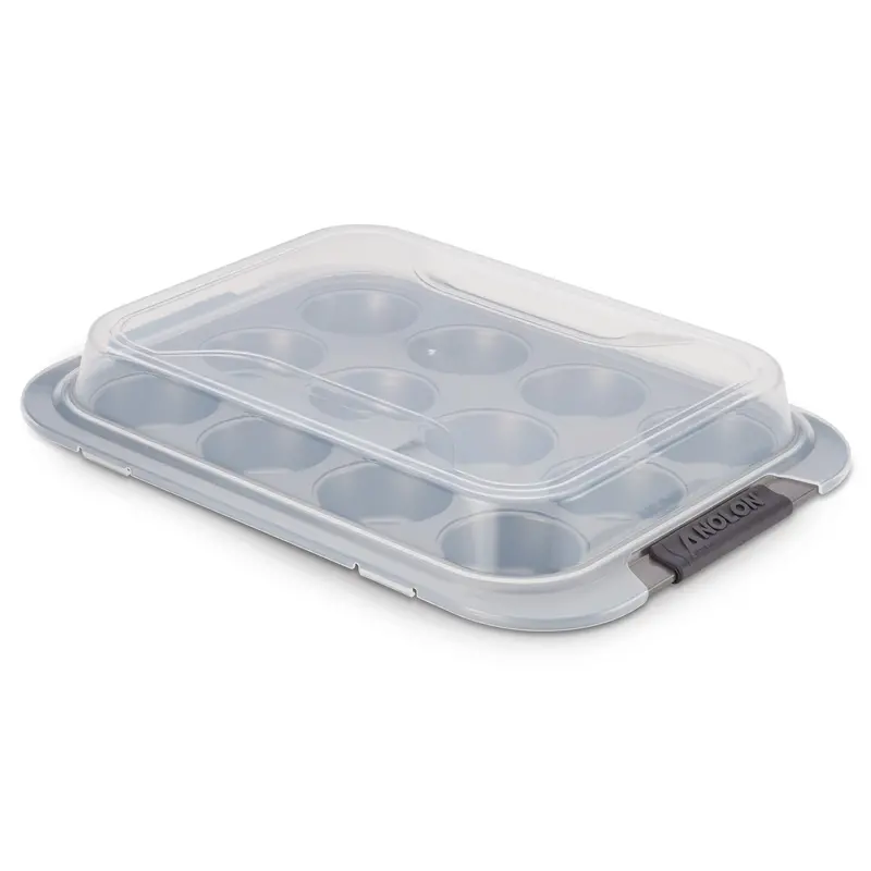 Covered Muffin Pan With Silicone Grips – Anolon Advanced 12-Cup Baking Tray With Lid 2